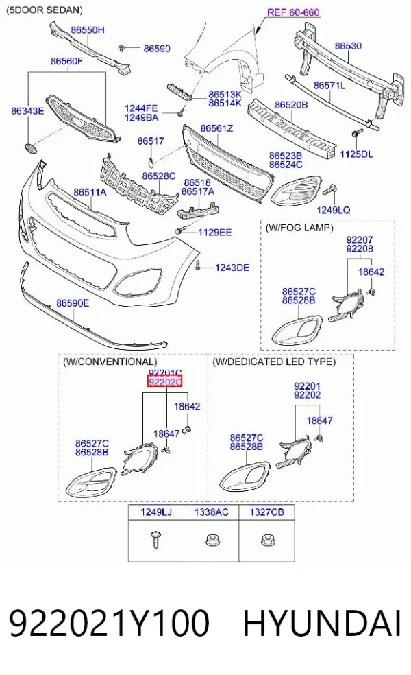 Фара противотуманная правая 922021Y100 Hyundai/Kia