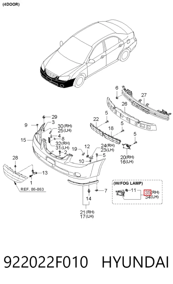Фара противотуманная правая 922022F010 Hyundai/Kia