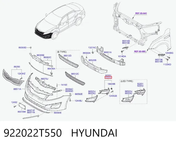 Фара противотуманная правая 922022T550 Hyundai/Kia