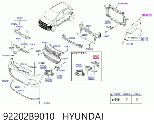 Фара дневного света правая 92202B9010 Hyundai/Kia