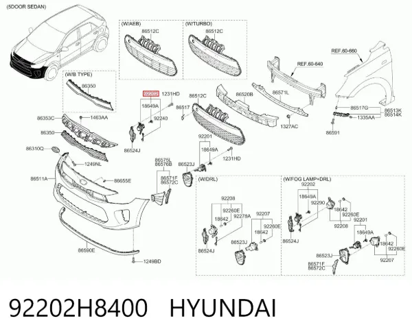 Фара противотуманная правая 92202H8400 Hyundai/Kia