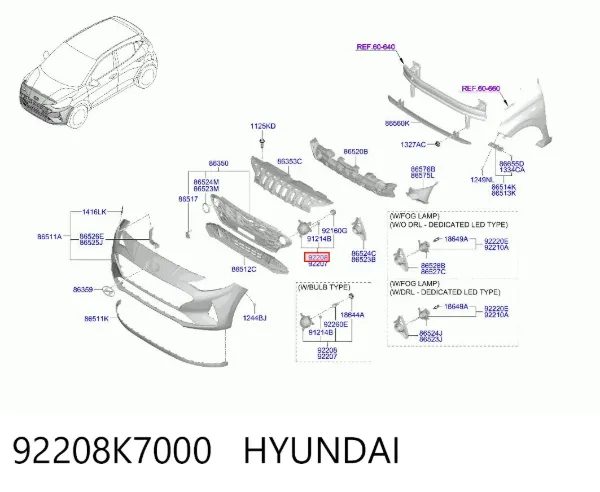 Фара противотуманная правая 92208K7000 Hyundai/Kia