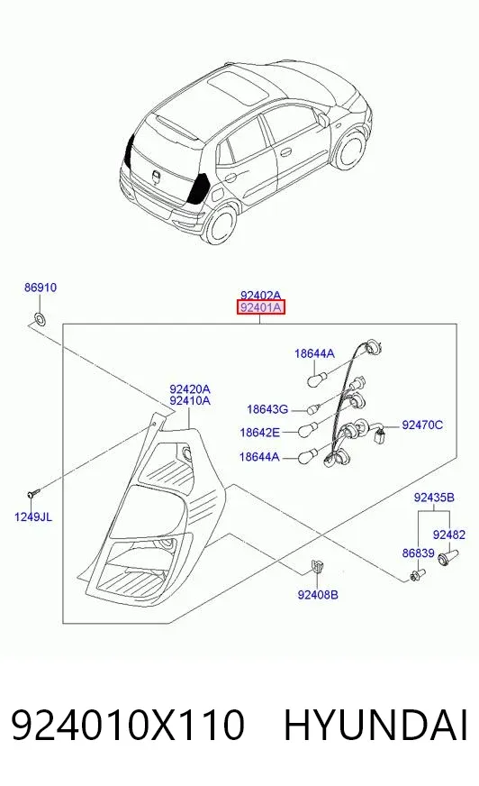 Фонарь задний левый 924010X110 Hyundai/Kia