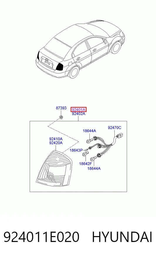 Фонарь задний левый 924011E020 Hyundai/Kia