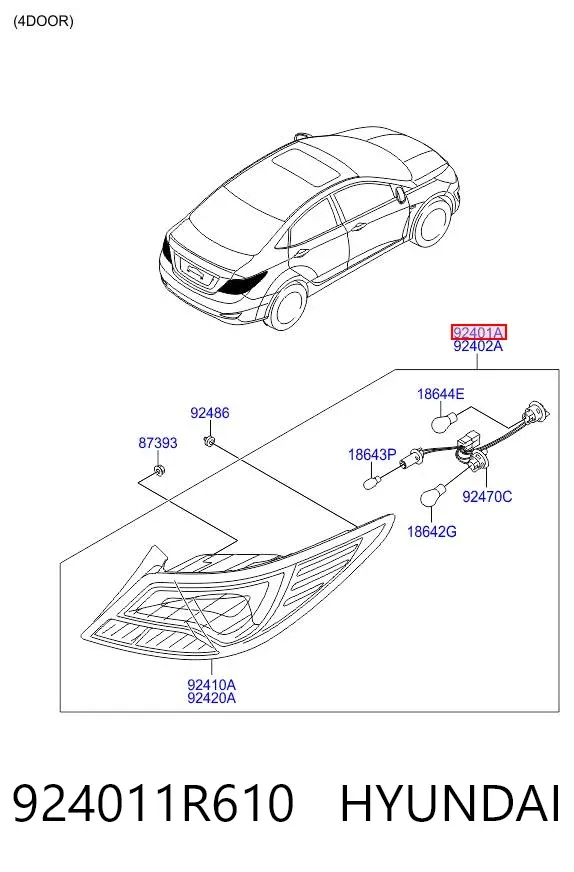 Фонарь задний левый 924011R610 Hyundai/Kia