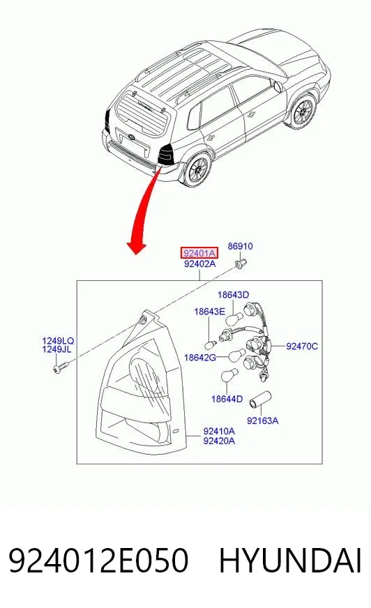 Фонарь задний левый 924012E050 Hyundai/Kia