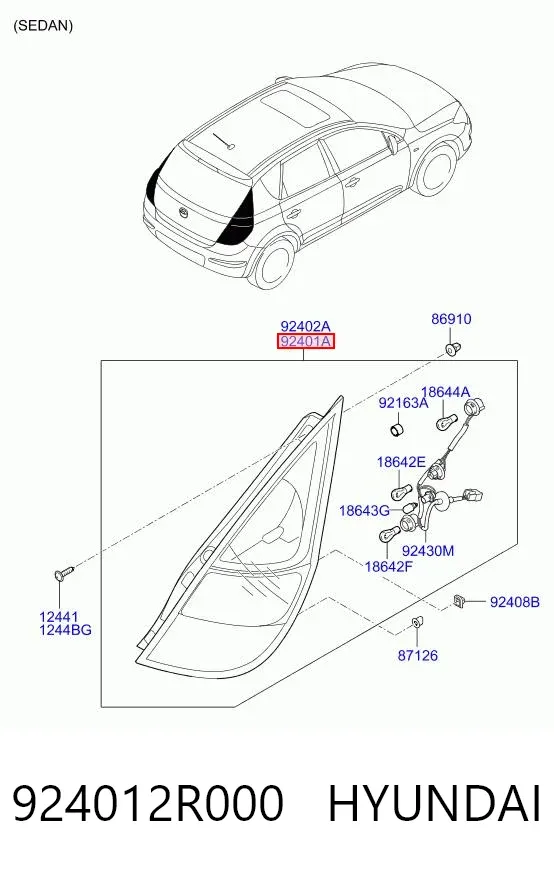 Фонарь задний левый верхний 924012R000 Hyundai/Kia