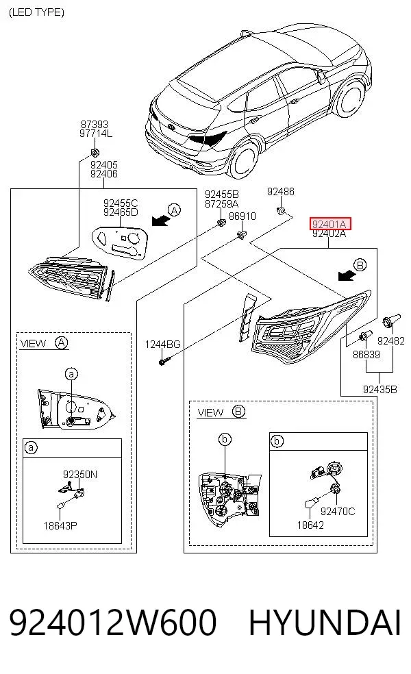 Фонарь задний левый внешний 924012W600 Hyundai/Kia
