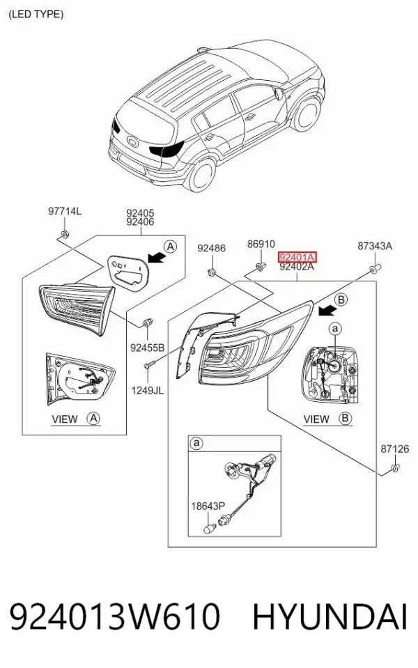 Фонарь задний левый внешний 924013W610 Hyundai/Kia