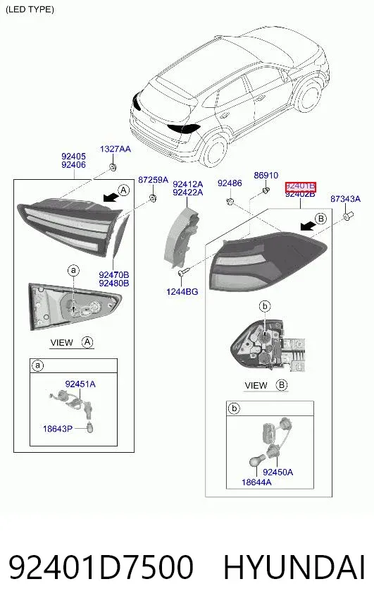 Фонарь задний левый внешний 92401D7500 Hyundai/Kia