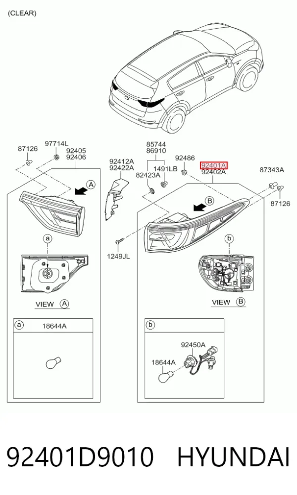 Фонарь задний левый внешний 92401D9010 Hyundai/Kia