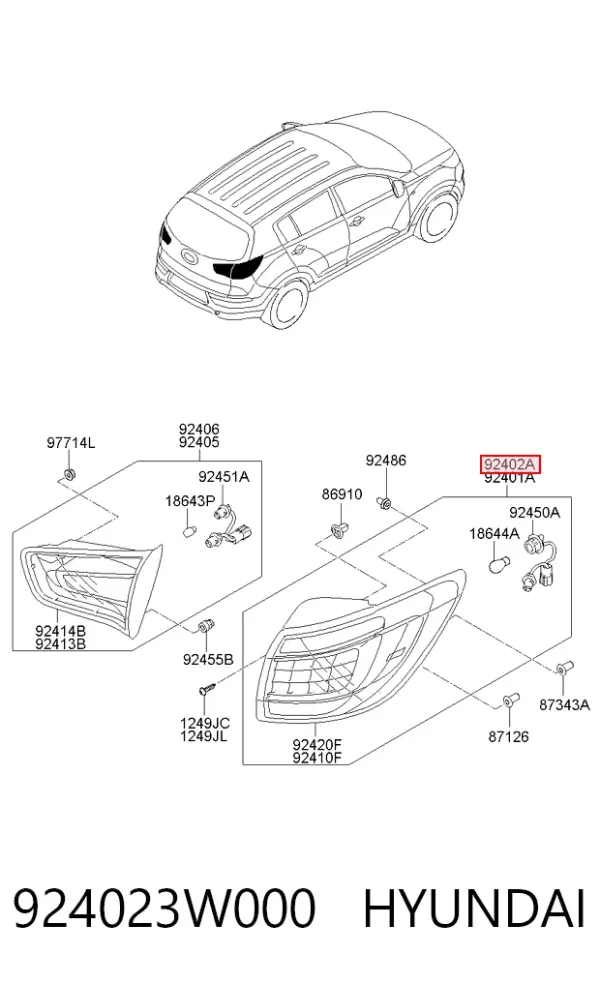 Фонарь задний правый внешний 924023W000 Hyundai/Kia