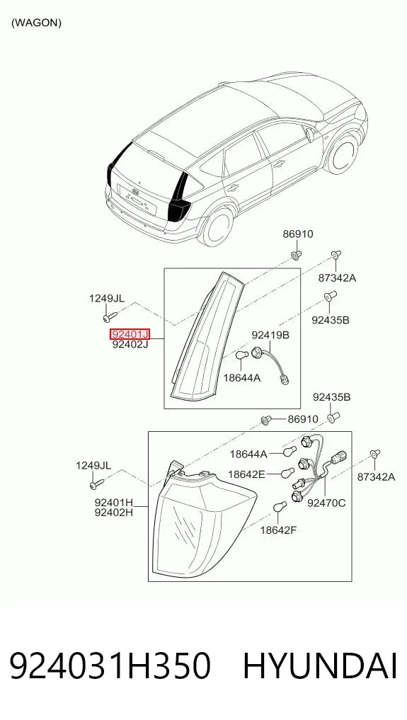 Фонарь задний левый верхний 924031H350 Hyundai/Kia