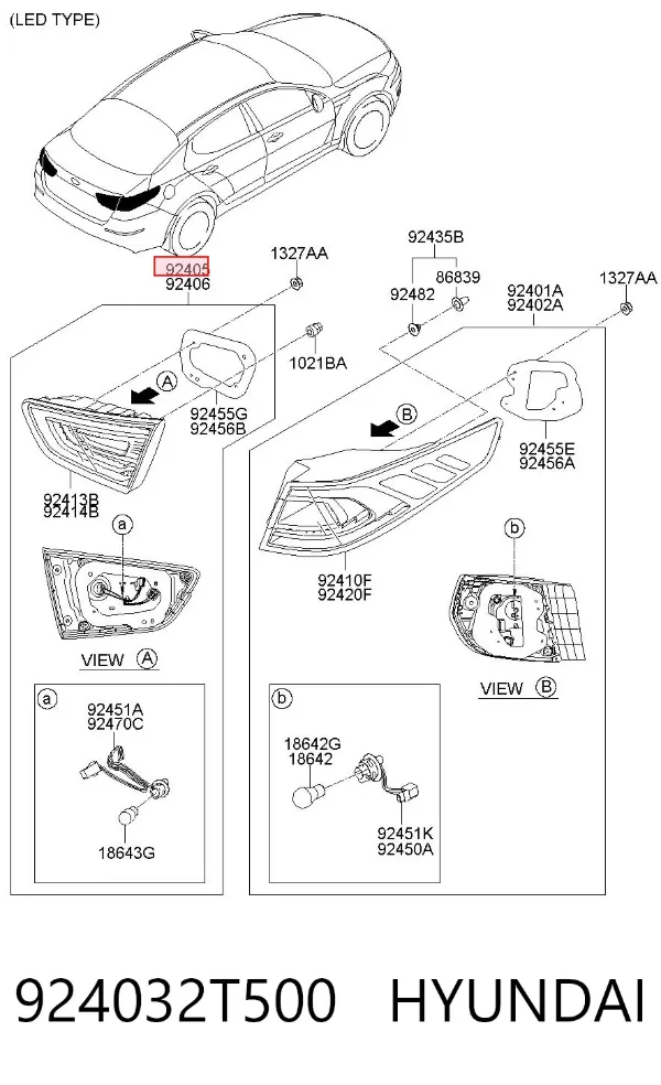 Фонарь задний левый внутренний 924032T500 Hyundai/Kia