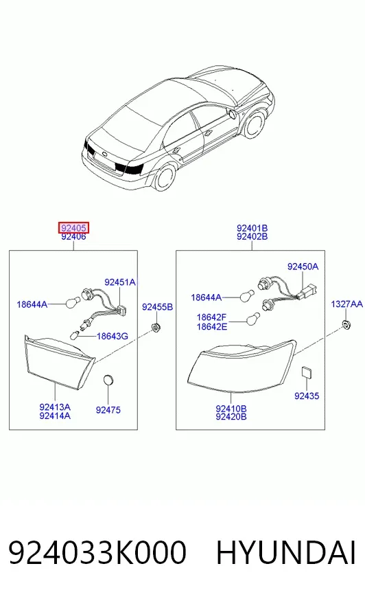 Фонарь задний левый внутренний 924033K000 Hyundai/Kia
