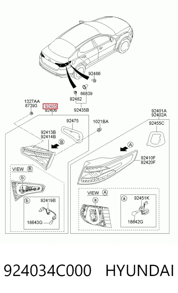 Фонарь задний левый внутренний 924034C000 Hyundai/Kia