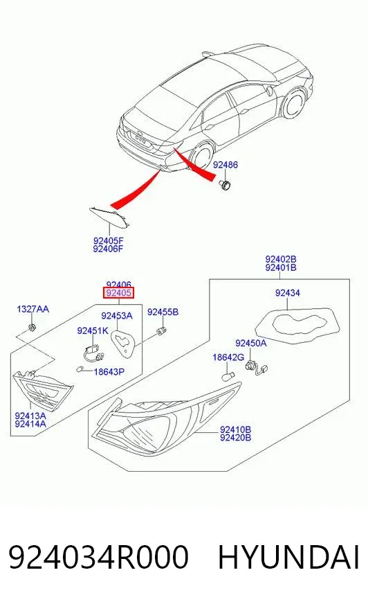 Фонарь задний левый внутренний 924034R000 Hyundai/Kia
