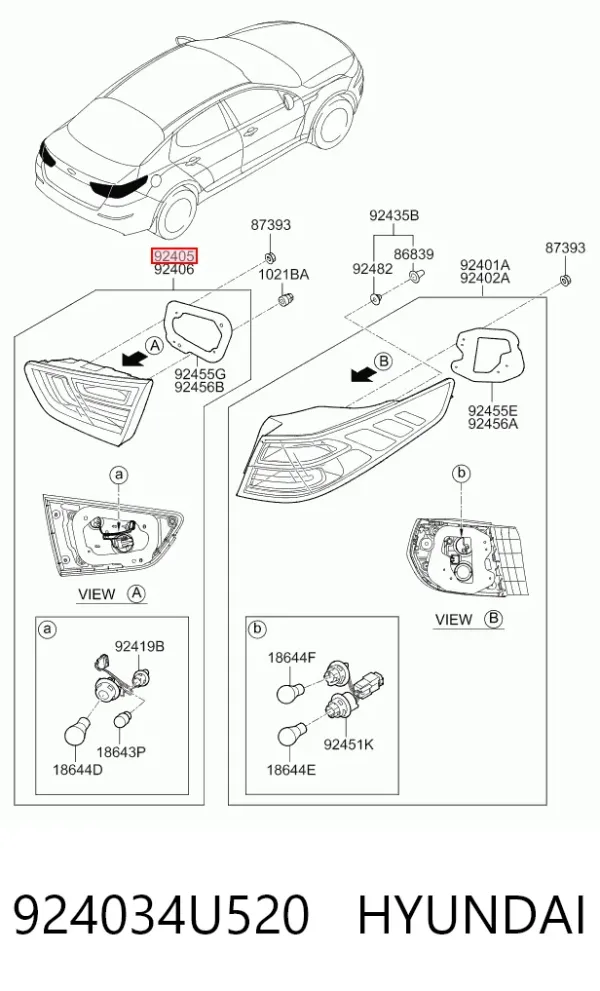 Фонарь задний левый внутренний 924034U520 Hyundai/Kia