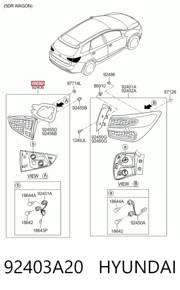 Фонарь задний левый внутренний 92403A20 Hyundai/Kia