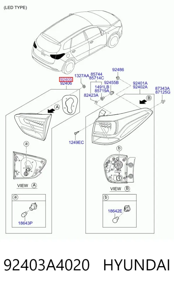 Фонарь задний левый внутренний 92403A4020 Hyundai/Kia