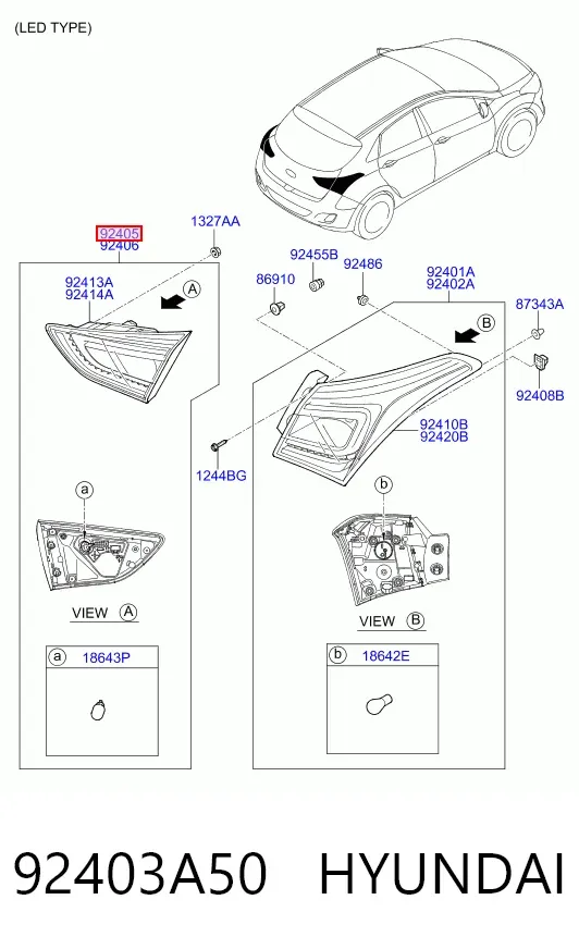 Фонарь задний левый внутренний 92403A50 Hyundai/Kia