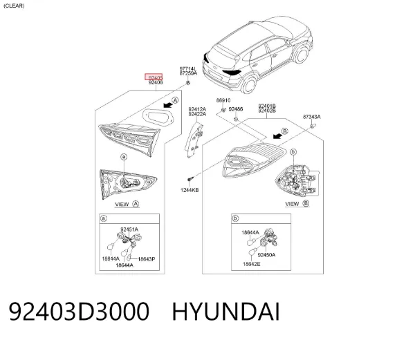 Фонарь задний левый внутренний 92403D3000 Hyundai/Kia