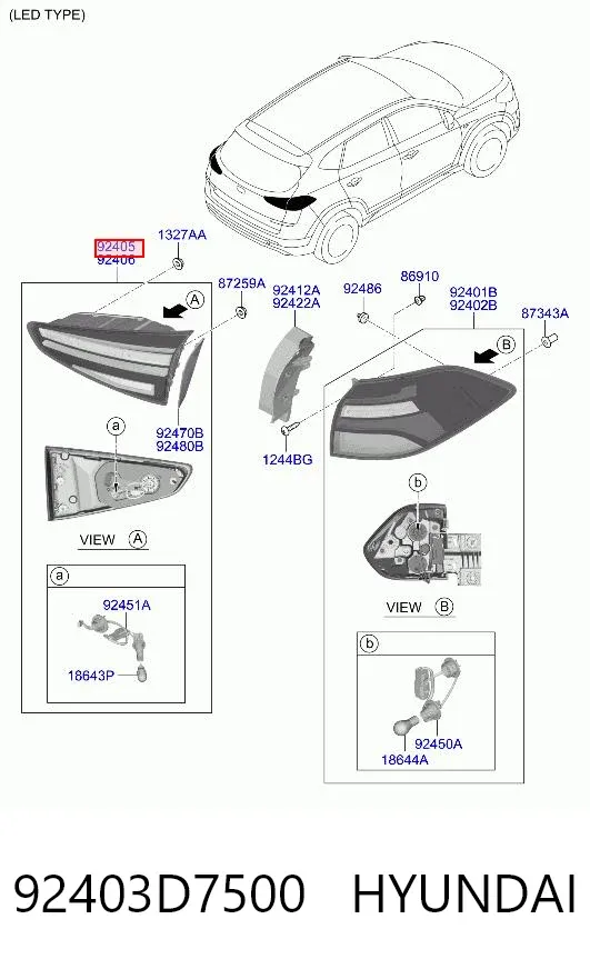 Фонарь задний левый внутренний 92403D7500 Hyundai/Kia