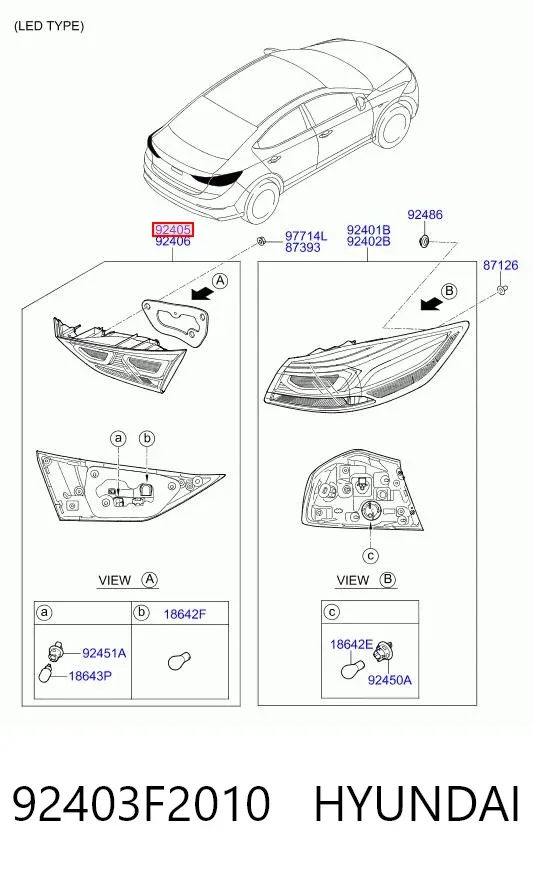 Фонарь задний левый внутренний 92403F2010 Hyundai/Kia
