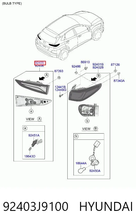 Фонарь задний левый внутренний 92403J9100 Hyundai/Kia