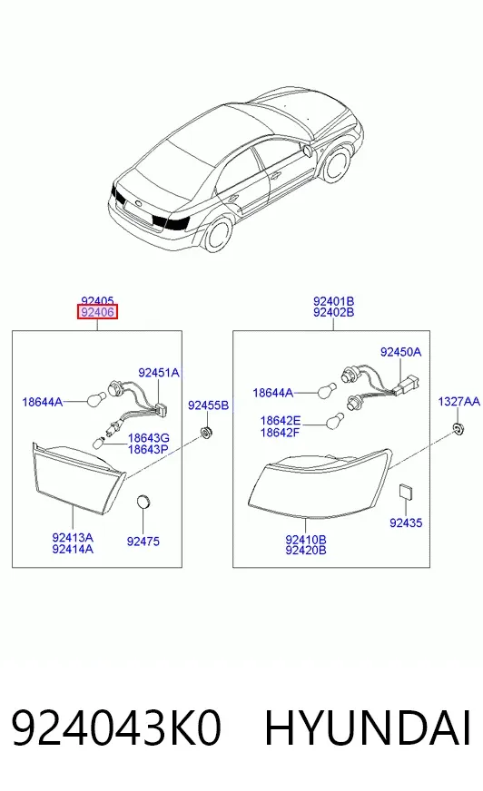 Фонарь задний правый внутренний 924043K0 Hyundai/Kia