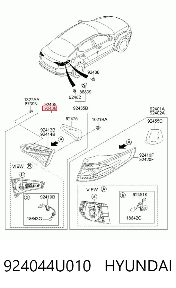 Фонарь задний правый внутренний 924044U010 Hyundai/Kia