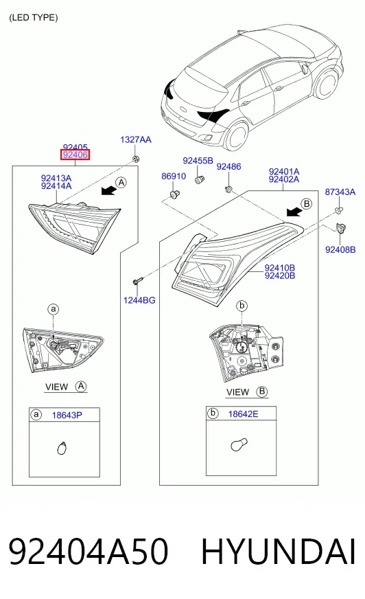 Фонарь задний правый внутренний 92404A50 Hyundai/Kia