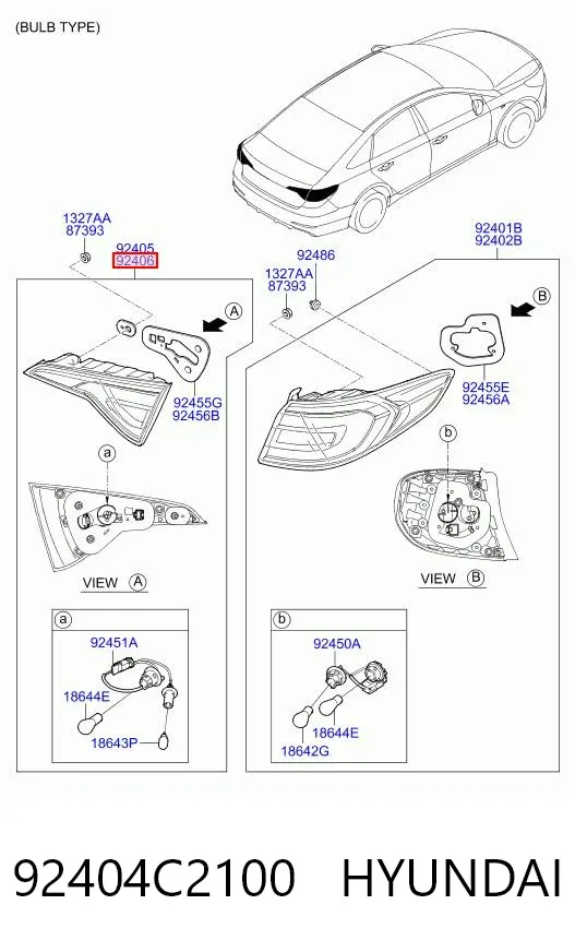 Фонарь задний правый внутренний 92404C2100 Hyundai/Kia
