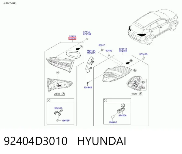 Фонарь задний правый внутренний 92404D3010 Hyundai/Kia