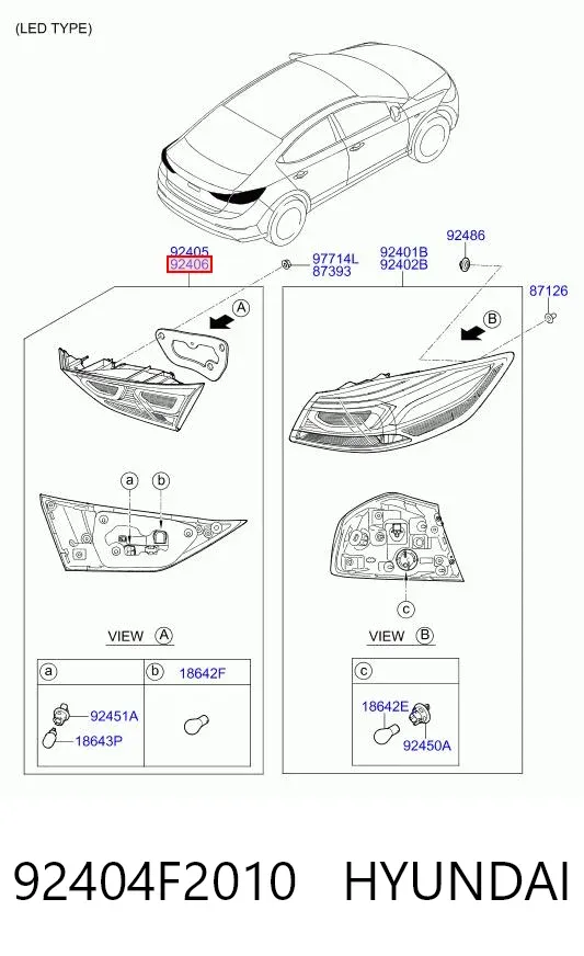 Фонарь задний правый внутренний 92404F2010 Hyundai/Kia