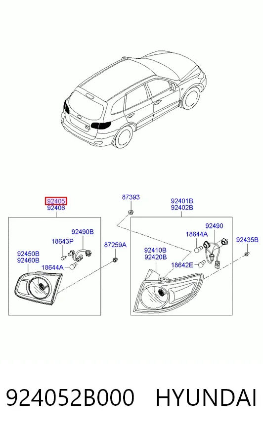 Фонарь задний левый внутренний 924052B000 Hyundai/Kia