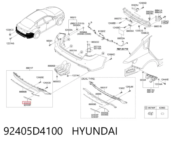 Левый отражатель заднего бампера 92405D4100 Hyundai/Kia