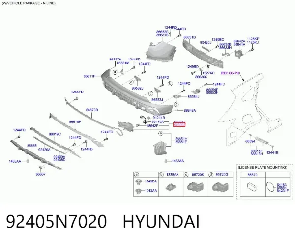 Фонарь противотуманный задний левый 92405N7020 Hyundai/Kia
