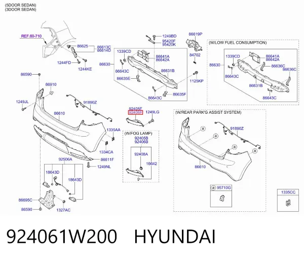 Правый катафот заднего бампера 924061W200 Hyundai/Kia