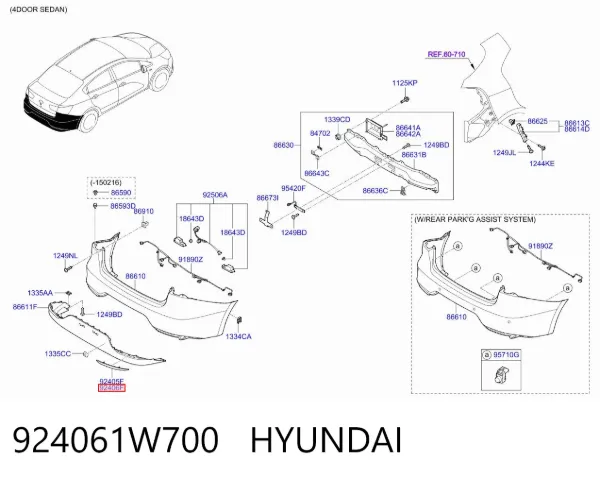 Катафот заднего бампера 924061W700 Hyundai/Kia