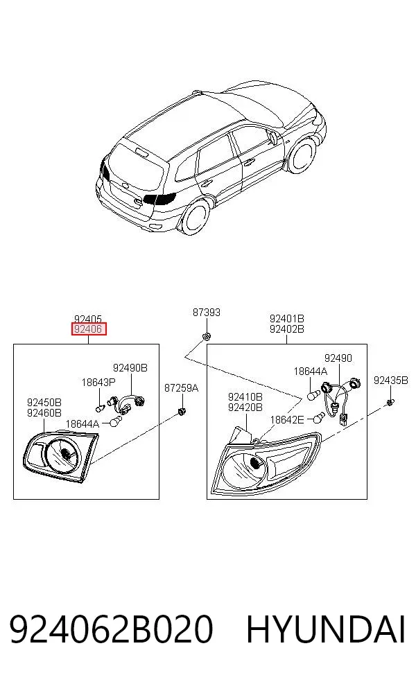 Фонарь задний правый внутренний 924062B020 Hyundai/Kia