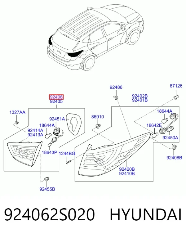 Фонарь задний правый внутренний 924062S020 Hyundai/Kia