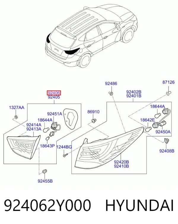 Фонарь задний правый внутренний 924062Y000 Hyundai/Kia