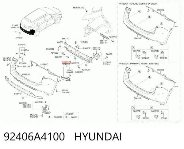 Фонарь противотуманный задний правый 92406A4100 Hyundai/Kia