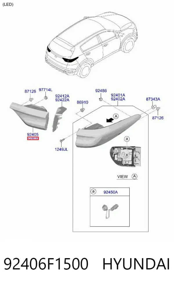Фонарь задний правый внутренний 92406F1500 Hyundai/Kia