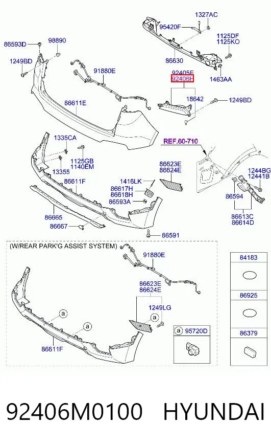 Фонарь противотуманный задний правый 92406M0100 Hyundai/Kia