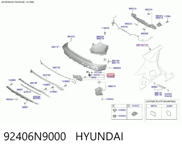 Фонарь противотуманный задний правый 92406N9000 Hyundai/Kia