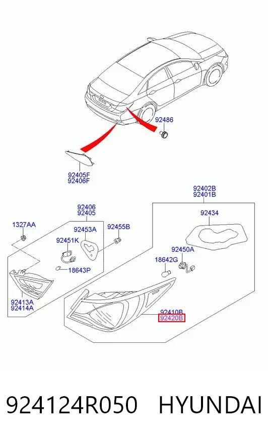 Фонарь задний правый внешний 924124R050 Hyundai/Kia