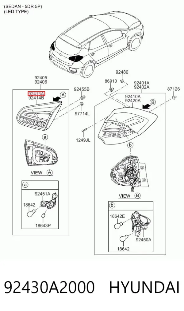 Фонарь задний левый внутренний 92430A2000 Hyundai/Kia