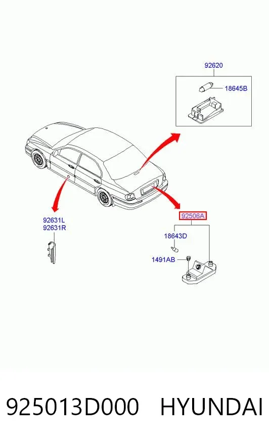 Фонарь подсветки номерного знака 925013D000 Hyundai/Kia